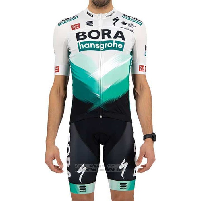 2021 Abbigliamento Ciclismo Bora-Hansgrone Bianco Verde Manica Corta e Salopette